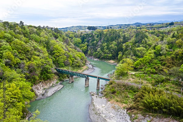 Obraz 長野県飯田市・天龍峡大橋から見下ろすJR飯田線の鉄橋