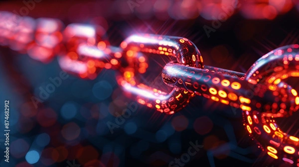 Obraz Futuristic binary code link chain on dark background