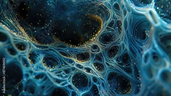 Fototapeta Abstract Blue and Gold Neural Network Web Visualization.