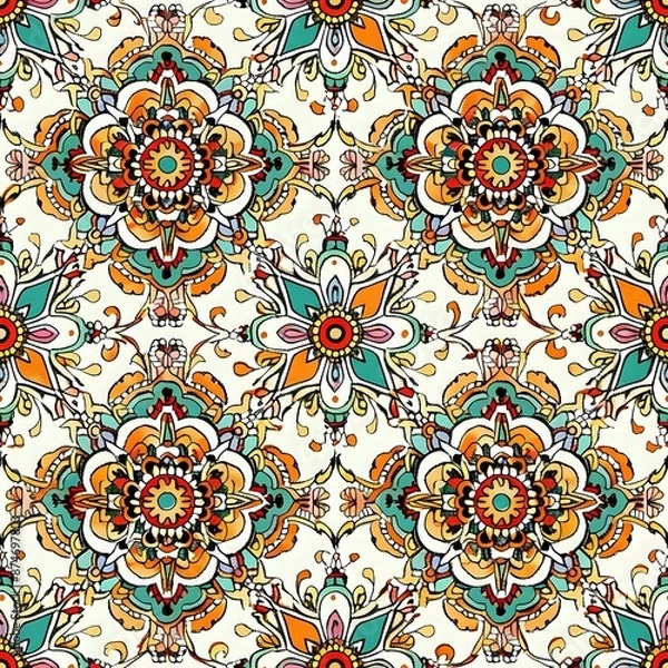 Fototapeta Moroccan Mandala Design with Diamond and Circle Elements in Blue