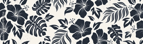 Obraz Hand drawn hibiscus floral Tropical seamless pattern.
