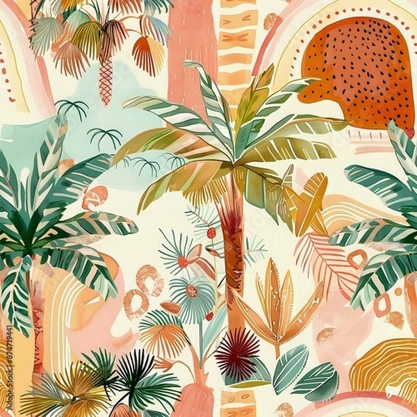 Obraz Knockout Palm Tree Pattern with Triangles and Rectangles