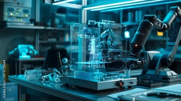 Fototapeta Revolutionary Smartphone Development with Nanotechnology in a Cutting Edge Lab Filled with Advanced Equipment