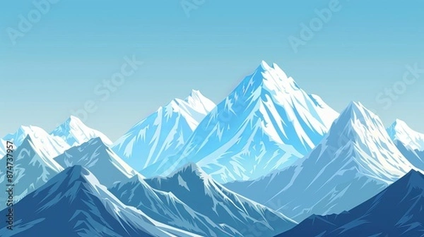 Fototapeta A serene mountain background with snow-capped peaks and a clear blue sky, ideal for conveying a sense of adventure and tranquility.