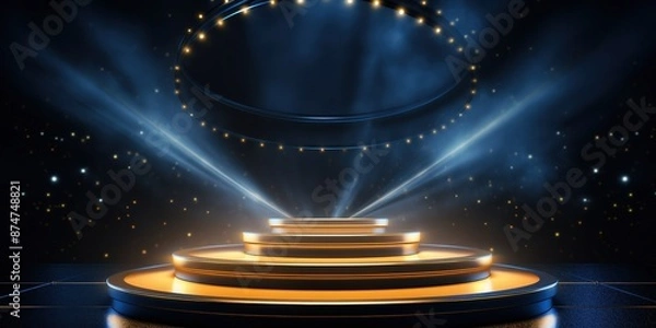 Fototapeta Golden Podium with Lights and Smoke