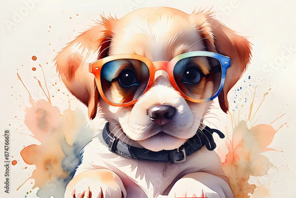 Obraz Cute puppy face with sunglasses