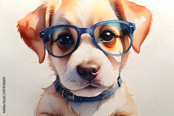 Obraz Cute puppy face with sunglasses