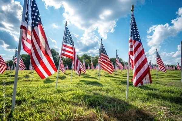 Fototapeta American flags waving at local celebration
