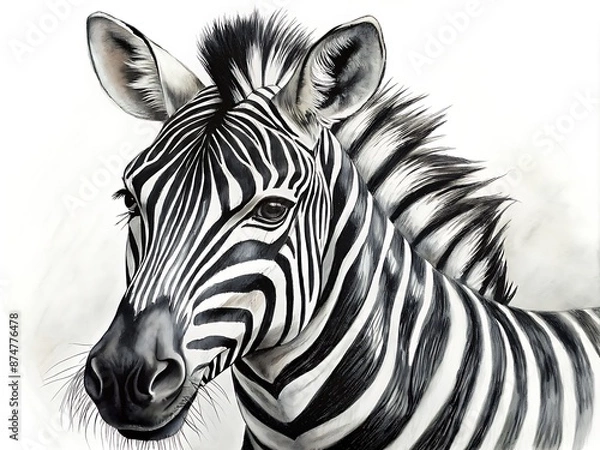 Fototapeta Striking monochrome zebra portrait with mesmerizing optical illusion background, showcasing bold black and white stripes, highlighting African wildlife conservation efforts.