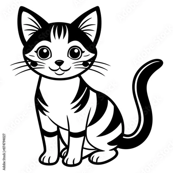 Fototapeta Cute cat black and white cartoon character vector design illustration of Kitten coloring page for kids