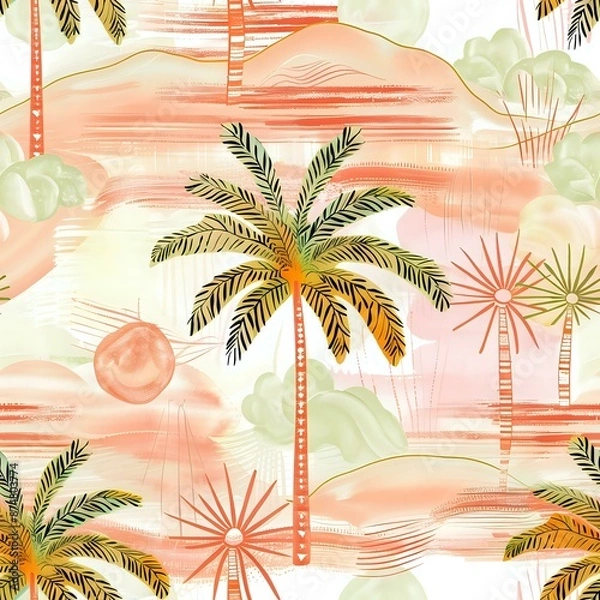 Obraz Modern Tropical Palm Tree Repeat Pattern in Pink and Purple