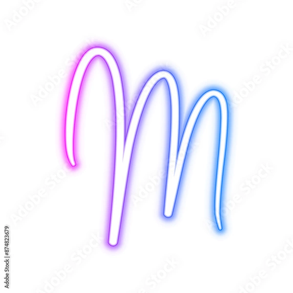 Fototapeta Illustration of neon electric style letter M alphabet. Gradient pink purple blue color. Isolated on transparent background.	
