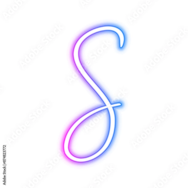 Fototapeta Illustration of neon electric style letter S alphabet. Gradient pink purple blue color. Isolated on transparent background.	
