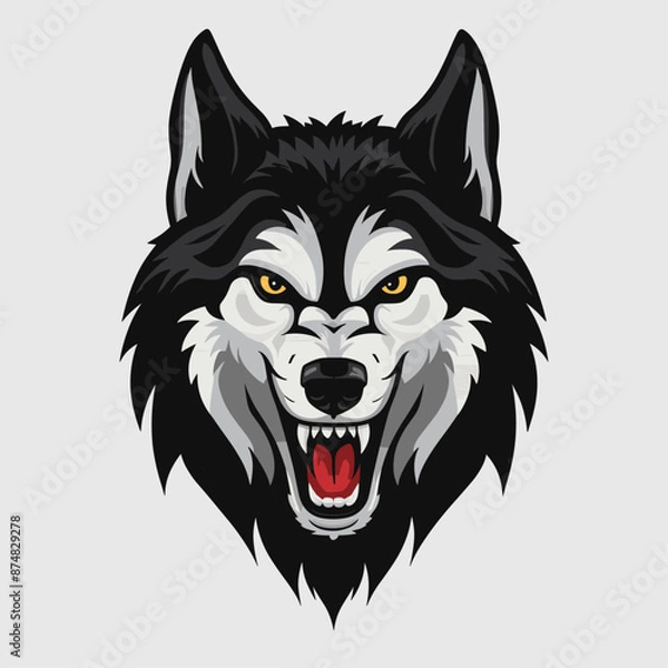Fototapeta Scandinavian Viking Fenrir Wolf head in Nordic or Celtic esport style flat vector illustration on an isolated background