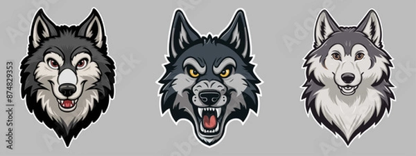 Fototapeta Scandinavian Viking Fenrir Wolf set head in Nordic or Celtic esport style flat vector illustration on an isolated background