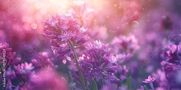 Fototapeta A garden in spring with blooming onion and lilac flowers.