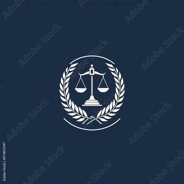 Fototapeta A professional, trustworthy logo for a law firm, using strong fonts and symbols on a solid dark blue background.