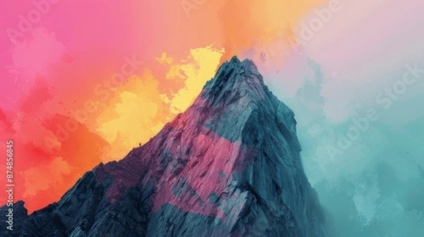 Fototapeta An Abstract Colorful Shape On A Mountain Peak, Painted With Watercolor
