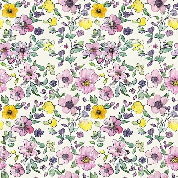 Fototapeta Elegant Pink Flower and Leaf Seamless Background