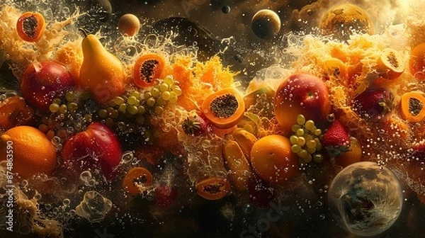 Fototapeta Fruit Explosion in Space
