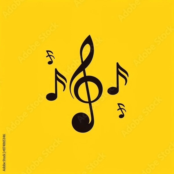 Fototapeta A vibrant, youthful logo for a music production company, using musical notes on a solid yellow background.