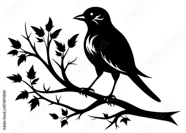 Fototapeta  Bird on a tree branches silhouette vector illustration 