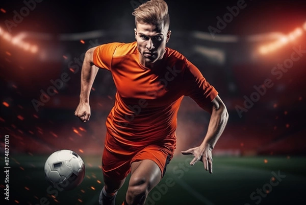 Obraz Soccer Player Running and Looking Directly at Camera. Generative AI