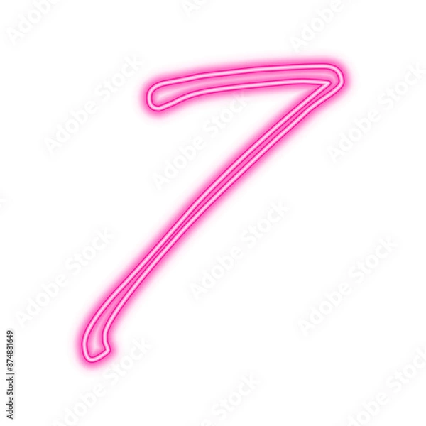 Fototapeta Illustration of neon number. Pink luminous number 7 isolated on transparent background.