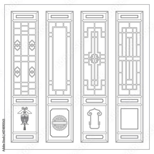 Obraz Chinese architectural door and window screen patterns