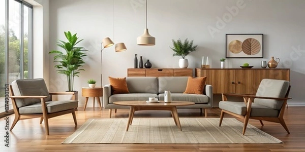 Obraz Mid-century modern furniture featuring clean lines, organic shapes, and minimalist design aesthetic, MCM