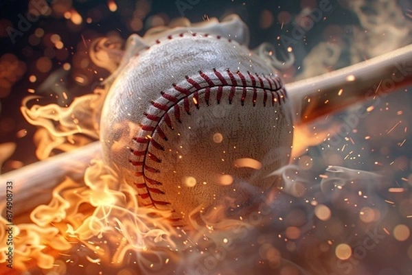 Obraz a baseball stadium and cross baseball bats with fire,