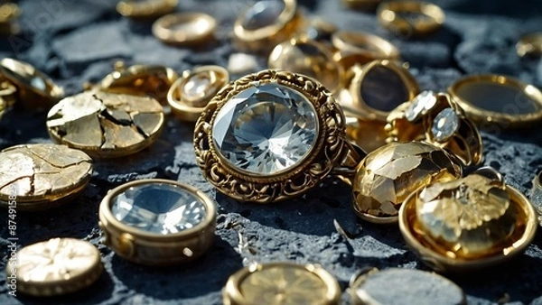 Fototapeta Diamonds and gold on floor