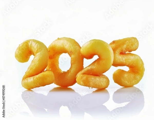 Fototapeta 3d happy new year 2025 on a fast food shape