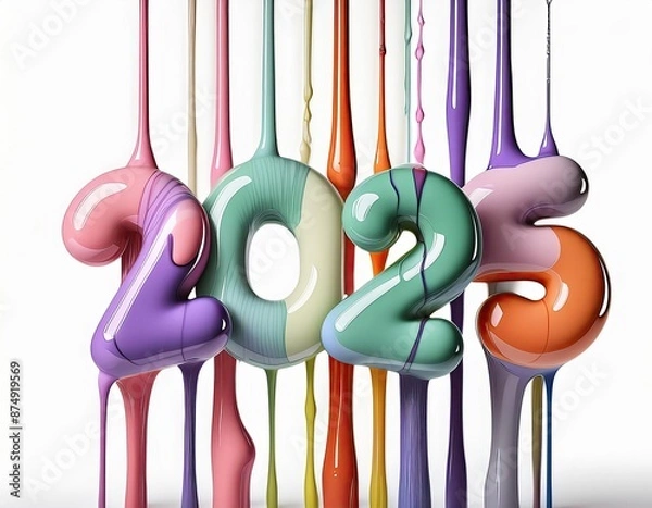 Fototapeta 3d happy new year 2025 on a colourful  shape anatomy of the brain