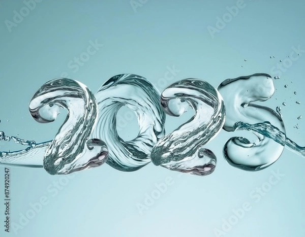 Fototapeta 3d happy new year 2025 on a water splash  shape