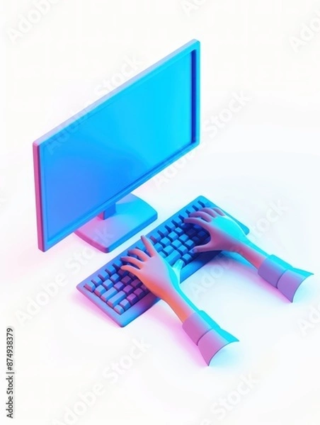 Fototapeta a computer with two hands on it