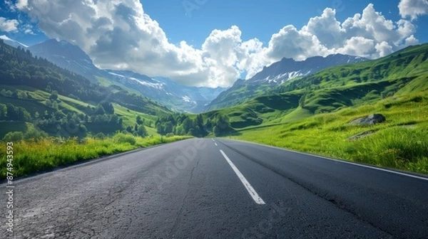 Fototapeta A Beautiful Road View Set Against The Backdrop Of The Swiss Alps