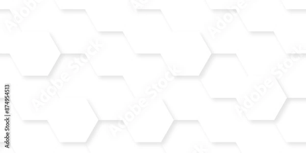 Obraz White hexagon texture background. Background with hexagons abstract paper texture and futuristic business. Digital hexagon technology science.	 Honeycomb pattern.
