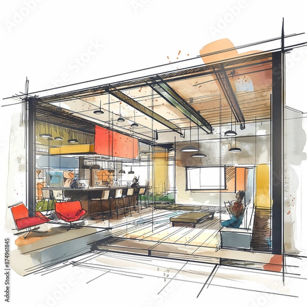Obraz Modern Office Interior Design Concept Sketch