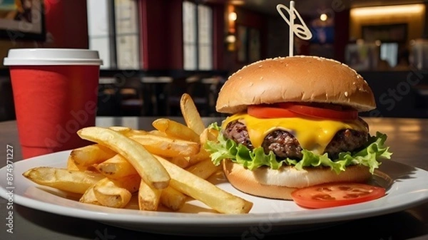 Fototapeta hamburger and fries
