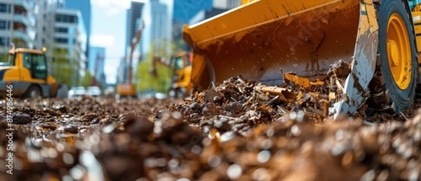 Fototapeta Construction Site Cleanup - Front Loader Moving Debris