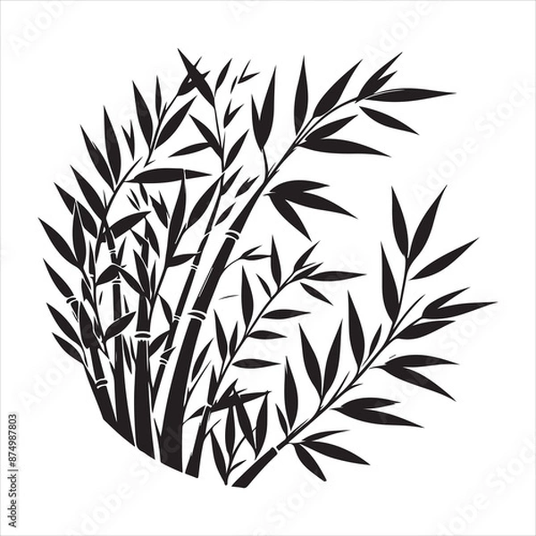 Fototapeta bamboo leave silhouette, vector black color silhouette