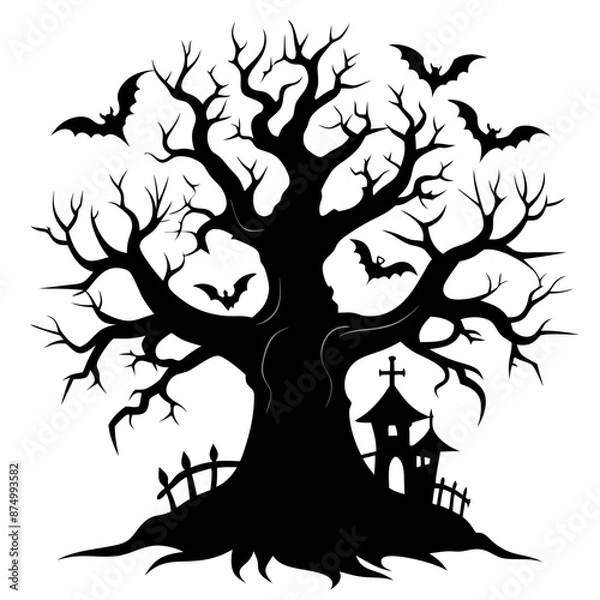 Obraz gothic tree for halloween black vector silhouette