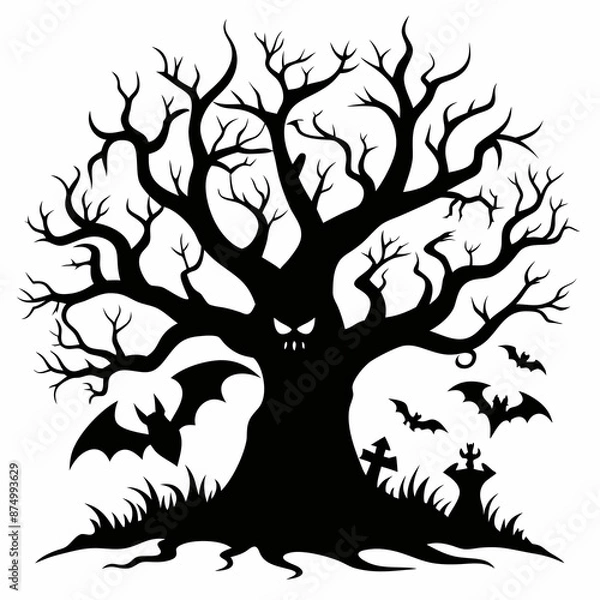 Obraz gothic tree for halloween black vector silhouette