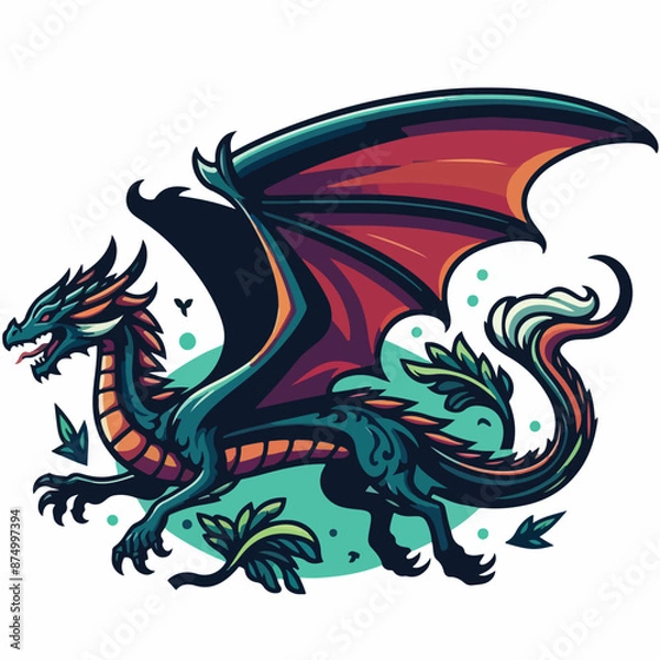 Fototapeta Dragon cartoon mascot vector illustration
