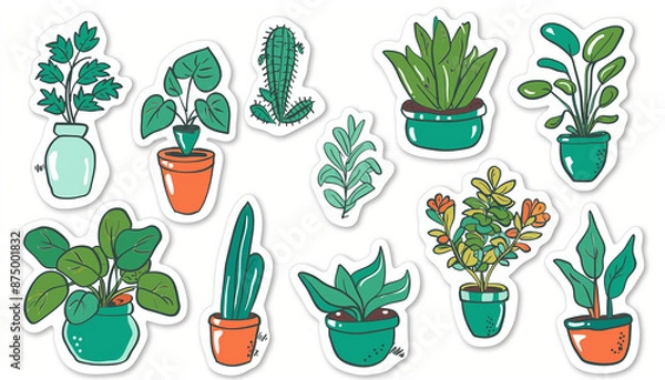 Obraz Assorted Indoor Potted Plant Illustrations Collection