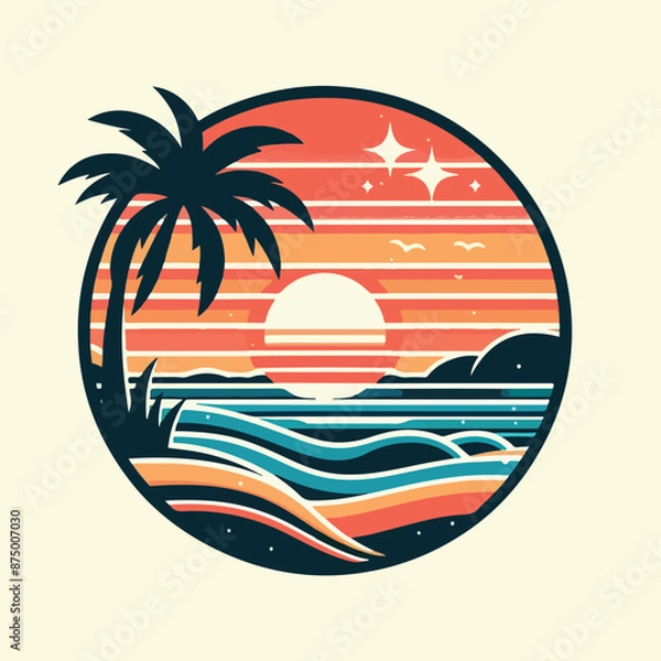 Fototapeta Summer palm tree and beach vintage background
