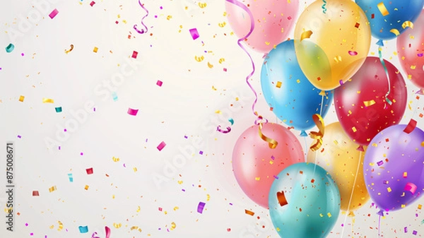 Fototapeta multi-colored balloons against a white background, creating a festive and joyful atmosphere.