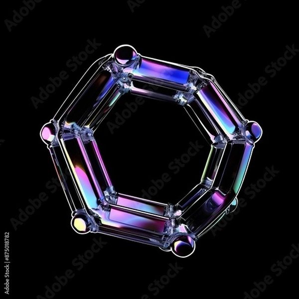 Fototapeta Abstract iridescent hexagonal shape on a black background