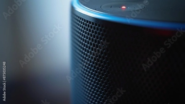 Fototapeta Close Up of a Smart Speaker with a Blue Light.